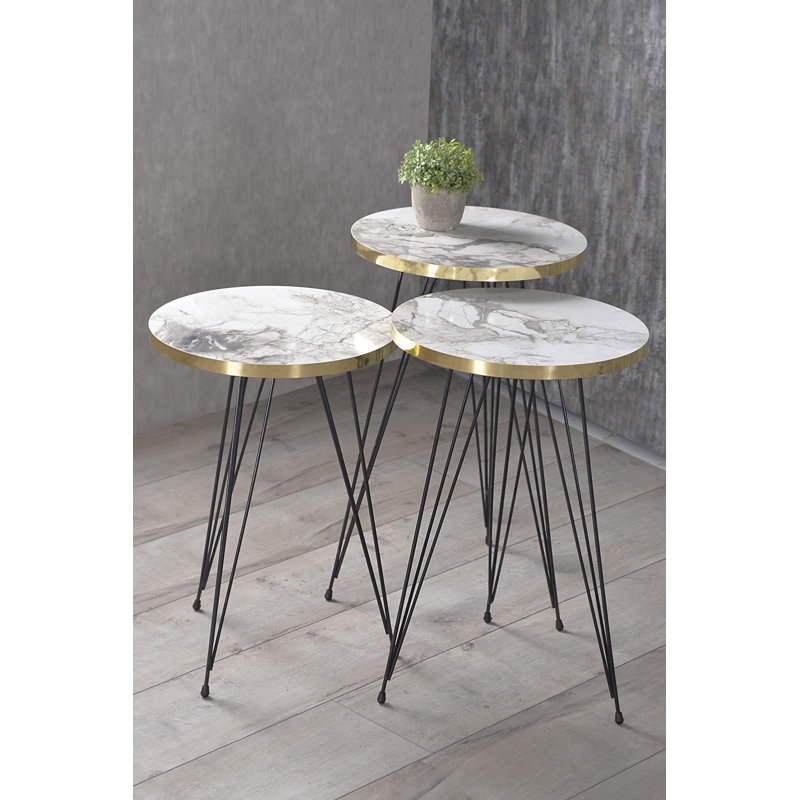Santino Living Room Table Set, White Marble