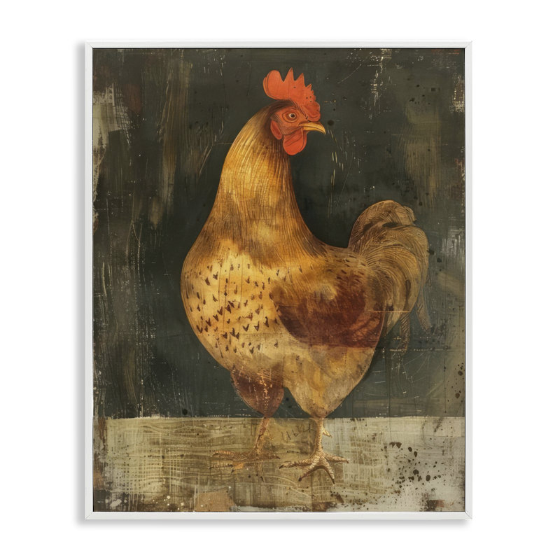  Poulet sur fond rustique, estampe numérique par LSR Design Studio, H 20 po x l 16 po, Giclée encadrée blanc bord de mer