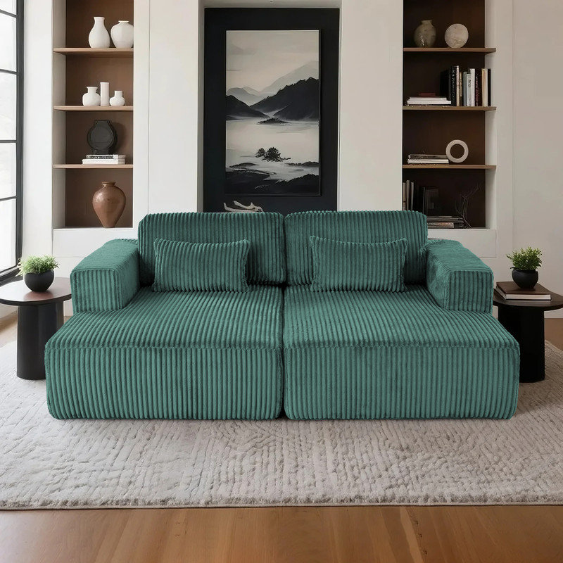 Chaise longue inclinable en velours côtelé Modern, Velours côtelé vert