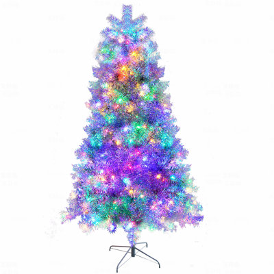 7.4FT Pre-Lit Silver Artificial Christmas Tree, Hinged Full Tree With Metal Stand, 1200 Branch Tips, 400 LED Lights, 11 Lighting Modes, Holiday Decoration