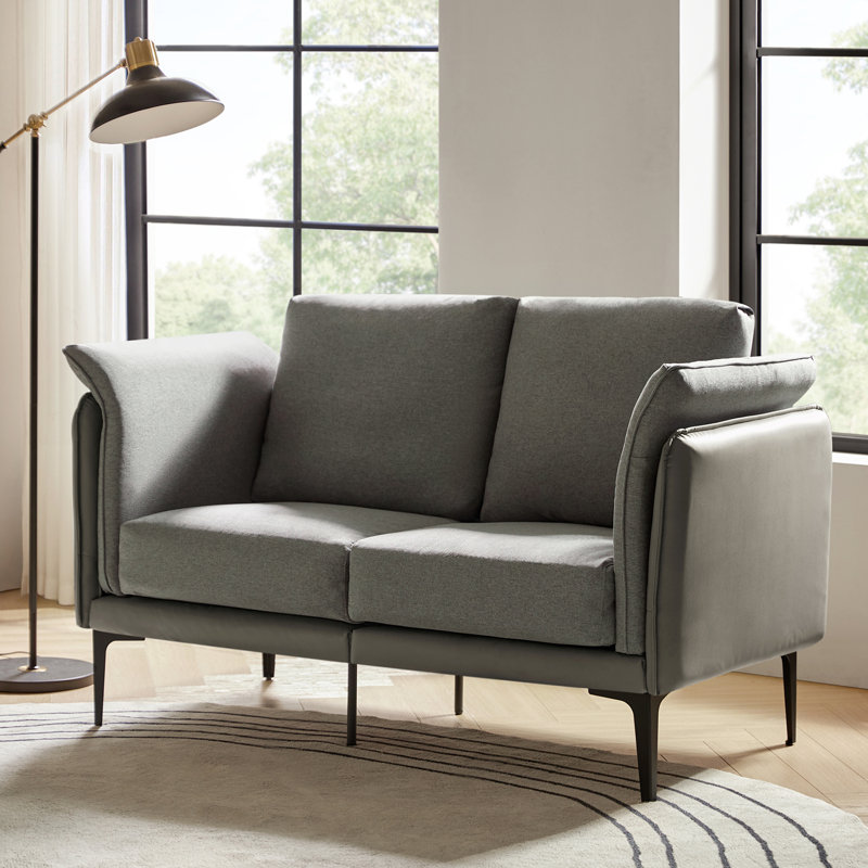 Stringfield 57"W Modern Faux Leather-trimmed Fabric Loveseat, Gray