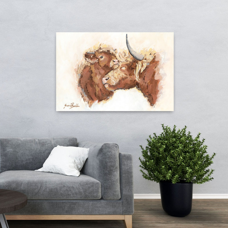 «Chin Up Little One», art abstrait contemporain de vache, H 32 po x l 48 po