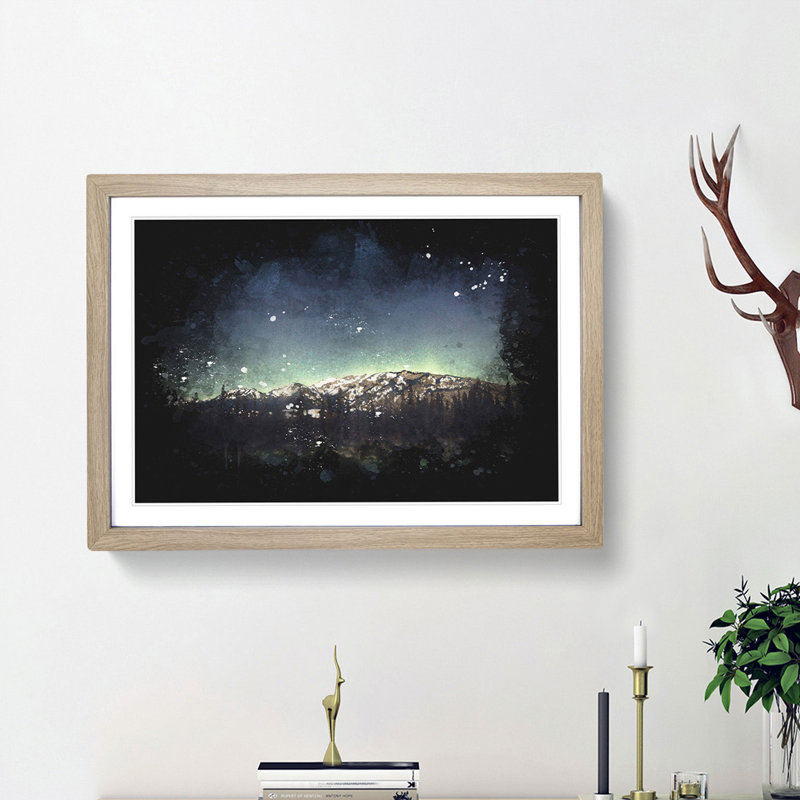 Northern Lights over in Canada - Picture Frame Graphic Art Print, Oak Framed, 62cm H x 87cm W x 2cm D