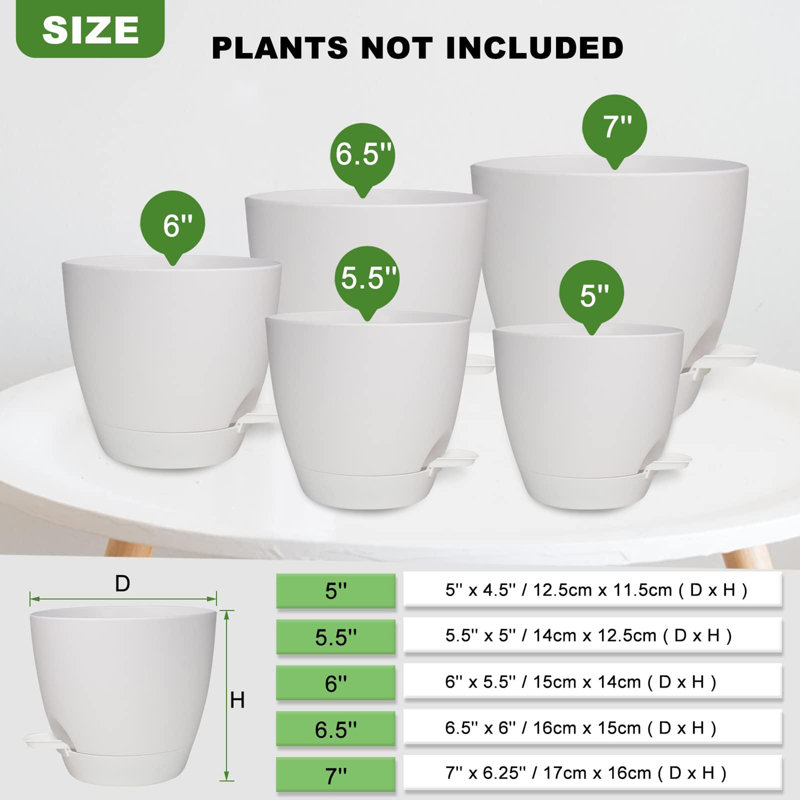 Pots de plantes auto-arrosants d'intérieur, Blanc mat