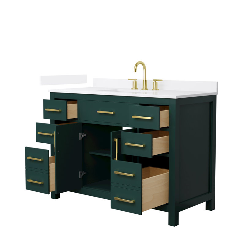 Beckett 48" Freestanding Single Bathroom Vanity with Quartz Top, Green, Brushed Gold, White Quartz