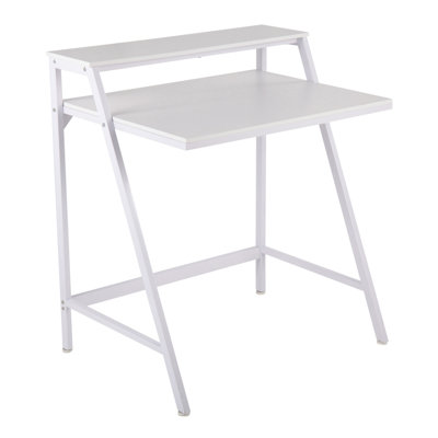 2-Tier Contemporary Office Desk In White Steel And White Wood