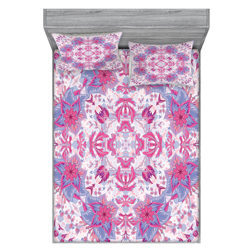 Microfiber Floral Sheet Set, Full Sheet Set with 2 Pillowcases