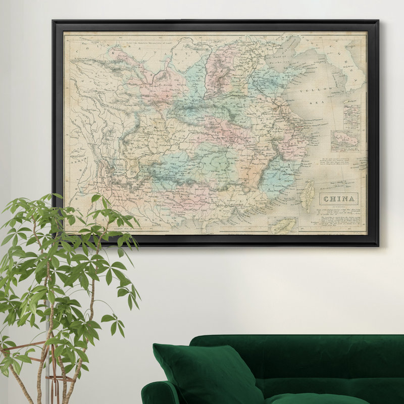 Carte de la porcelaine-impression d’art graphique sur toile encadrée, H 30,5 po x l 42,5 po x P 1,5 po, Cadre noir