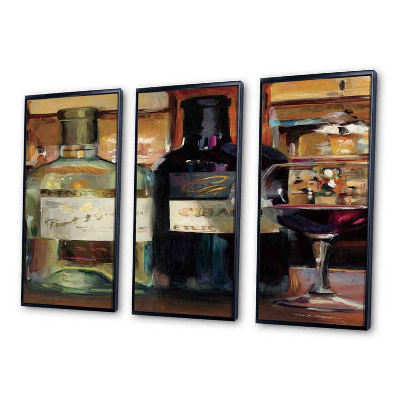 A Reflection Of Wine Bottle II - ensemble d'art mural sur toile traditionnel encadré de 3, H 32 po x l 48 po x P 1 po, Noir