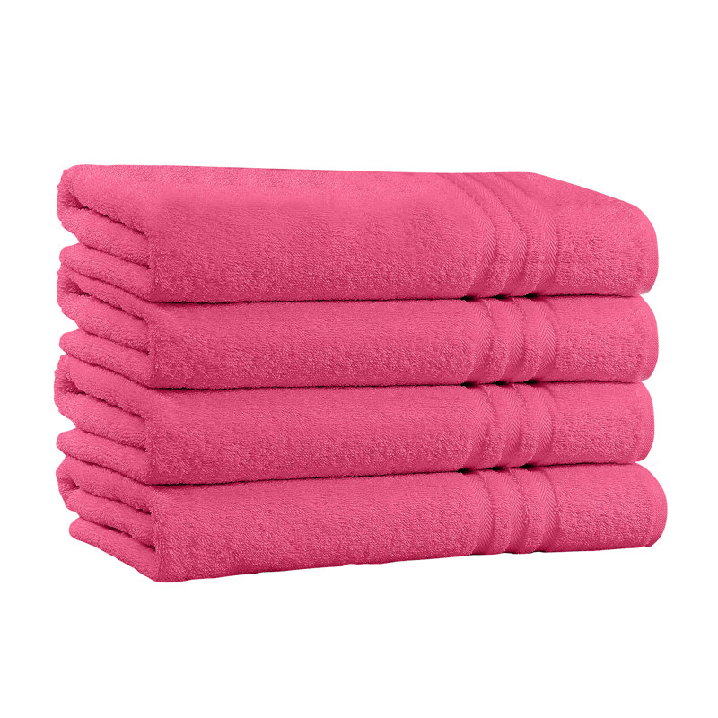  Ensemble de 4 serviettes de bain 100% coton, Rose vif