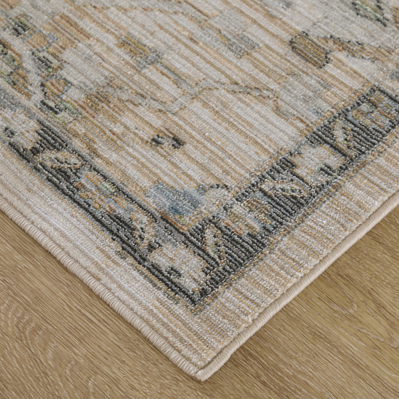 Tapis traditionnel floral et botanique Thara, ivoire / brun clair / bleu, 7 pi 10 po x 10 pi 3 po Thara, 8 x 10