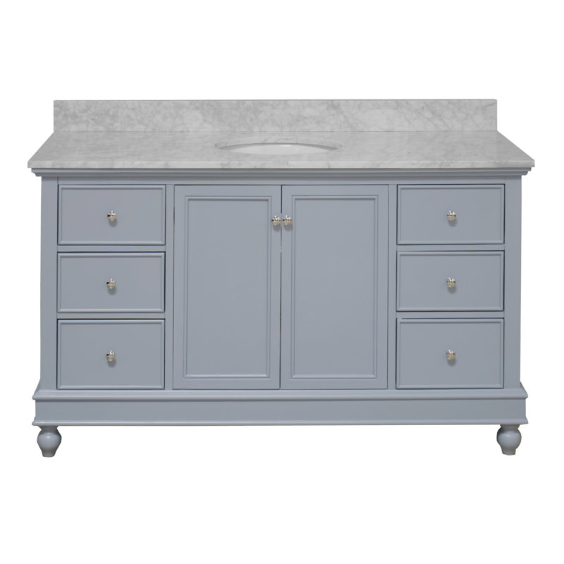 Ensemble de meuble-lavabo simple 60 po Ferdinand, Marbre de Carrare, Bleu poudré