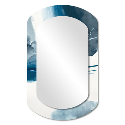 Imperial Blue Solitude I - Liquid Ink Cylinder Large Wall Mirror, Modern Asymmetrical Unique Mirror, Printed Metal Art