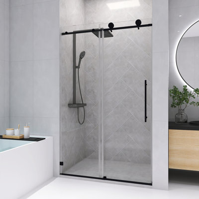 43" - 48" X 76" Frameless Single Sliding Shower Door With 8Mm Tempered Glass, Soft Closing Function