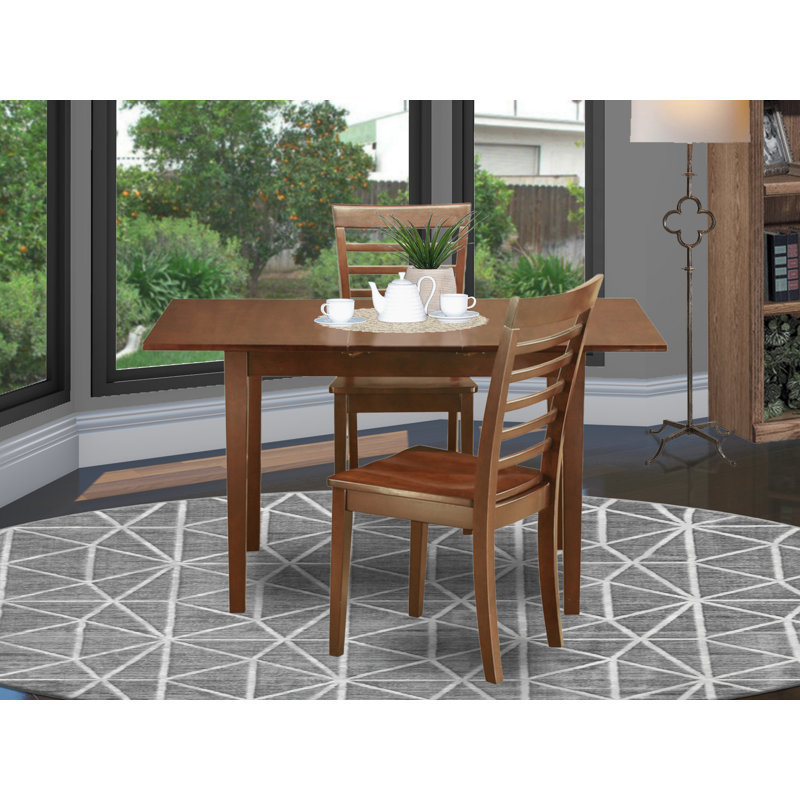 3 Piece Dining Set Contains a Rectangle Dining Room Table with Butterfly Leaf and 2 Wood Seat Chairs, Mahogany