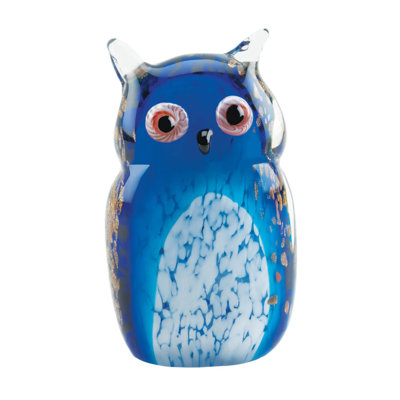 Blue Owl Art Glass Figurine | Handblown Bird Sculpture