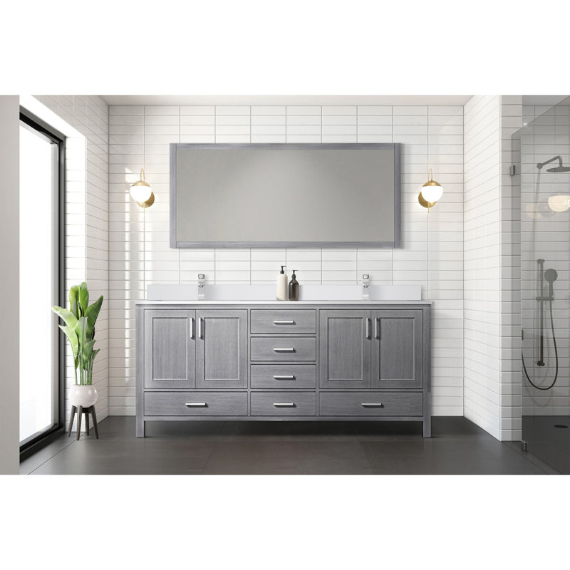 Meuble-lavabo double gris vieilli 72 po X P 22 po D, plateau en marbre de culture et robinet