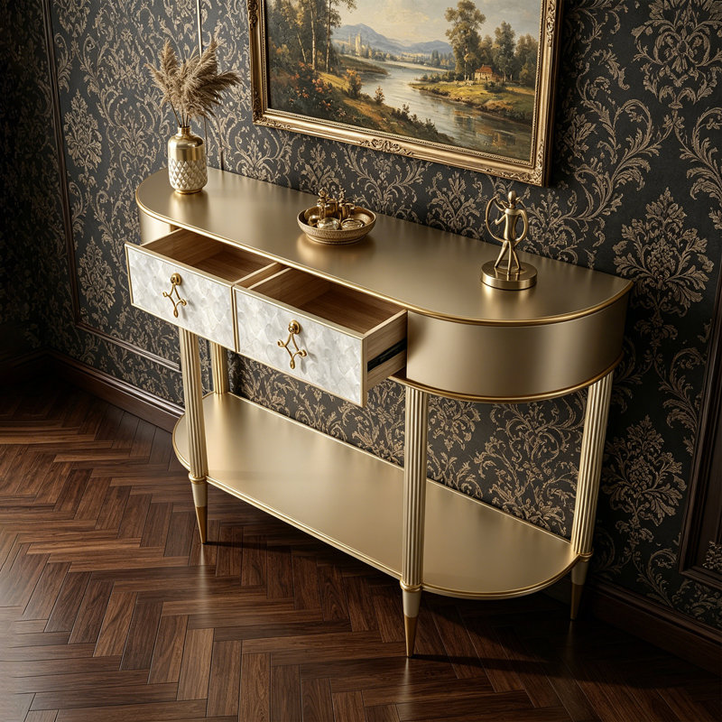 Console à tiroirs de style français, 35.43" H x 47.24" W x 15.75" D