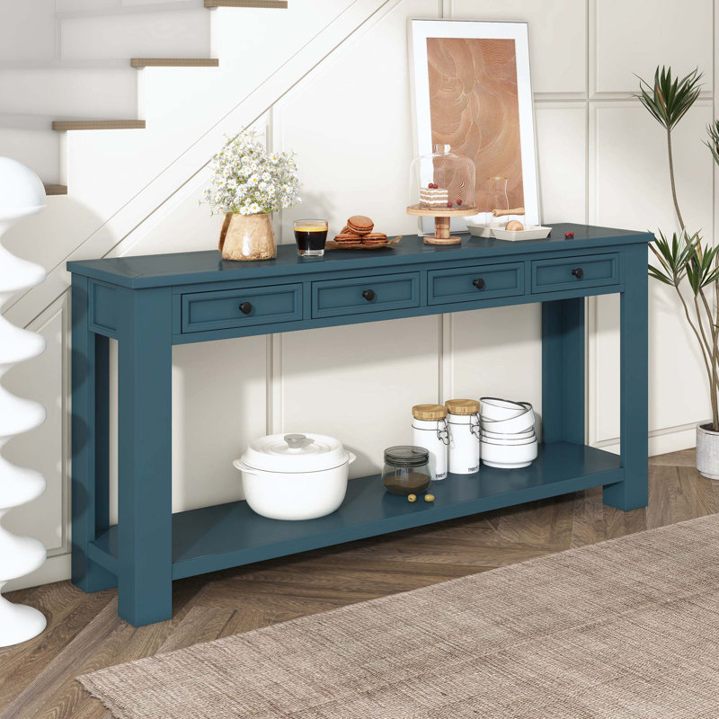 3-Drawers Storage  Console Table with Bottom Shelf for Entryway Hallway, Dark Blue