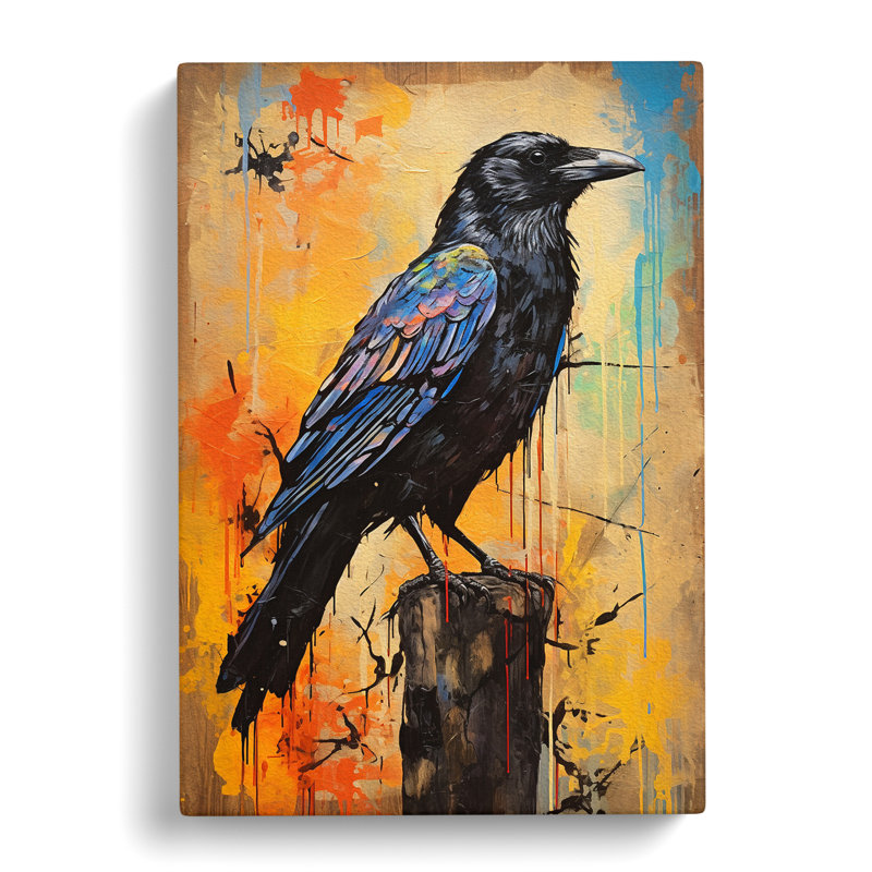Crow Action Painting - No Frame Print, 50cm H x 35cm W x 3cm D