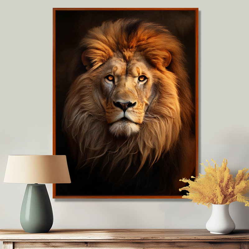 Lion Regal Majesty Lion - Lion, art mural, H 32 po x l 16 po x P 1 po, Cadre flottant brun