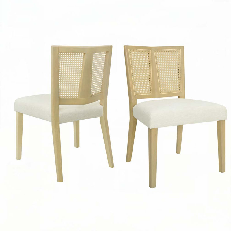 Chaises de salle à manger rembourrées en rotin massif, Beige, Bois de frêne naturel