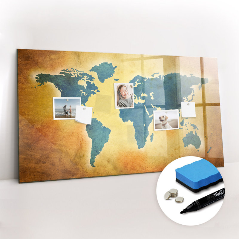 Magnetic Glass Dry Erase Board, Multicolour/Old Map of the World