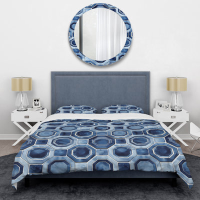 Blue Octagon Patten II - Ensemble de housse de couette moderne