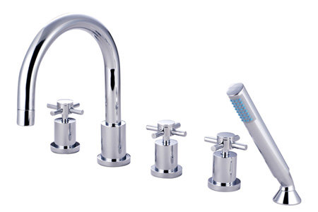 South Beach Triple Handle Deck Mounted Roman Tub Faucet, Polished Chrome