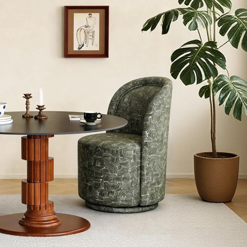 Modern Upholstered Chenille Swivel Barrel Dining Chair, Moss Green, 1