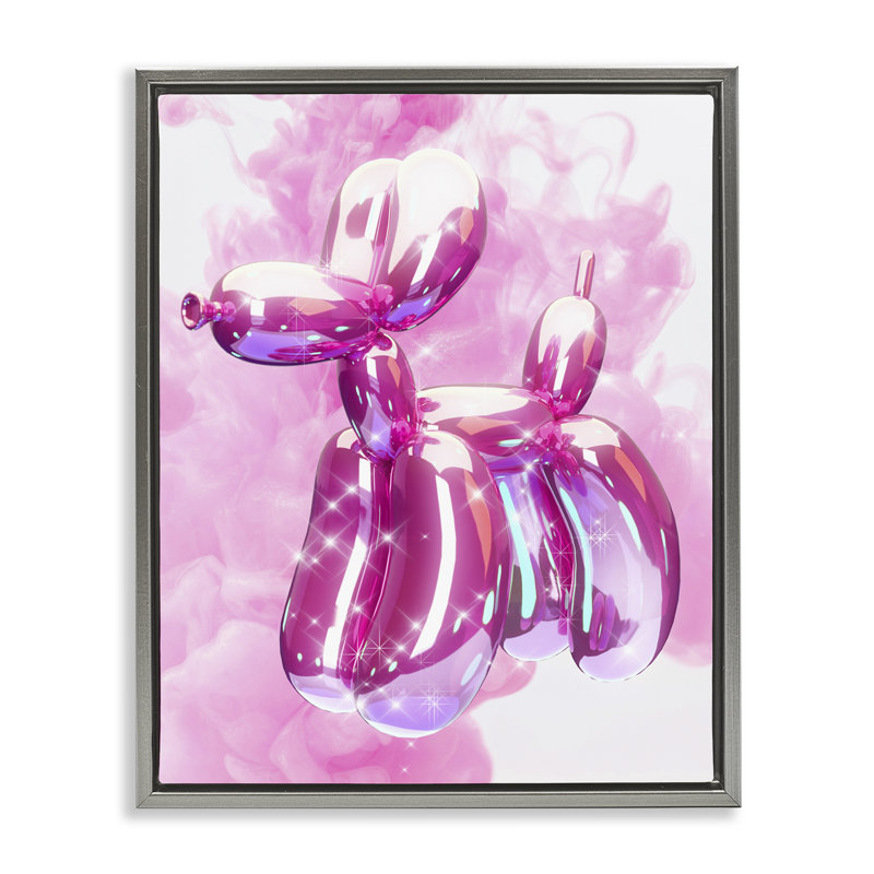 «Balloon Dog with Sparkle» par Ziwei Li, H 31 po x l 25 po, Cadre flottant gris lustré