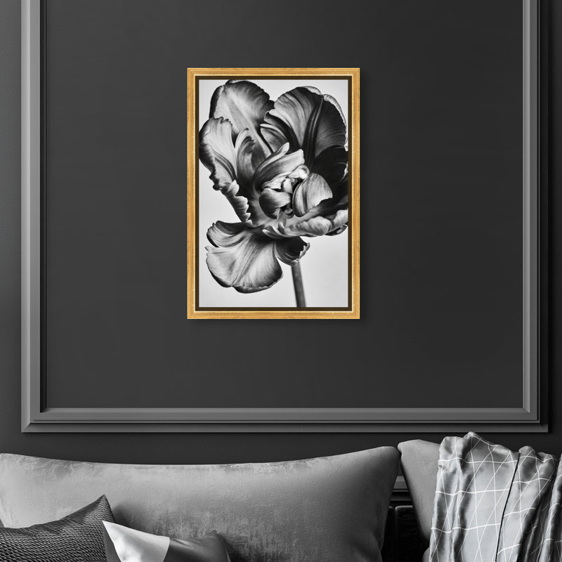 Graphite Flower Print by Oliver Gal, 16" H x 11" W, Gold Floater Frame