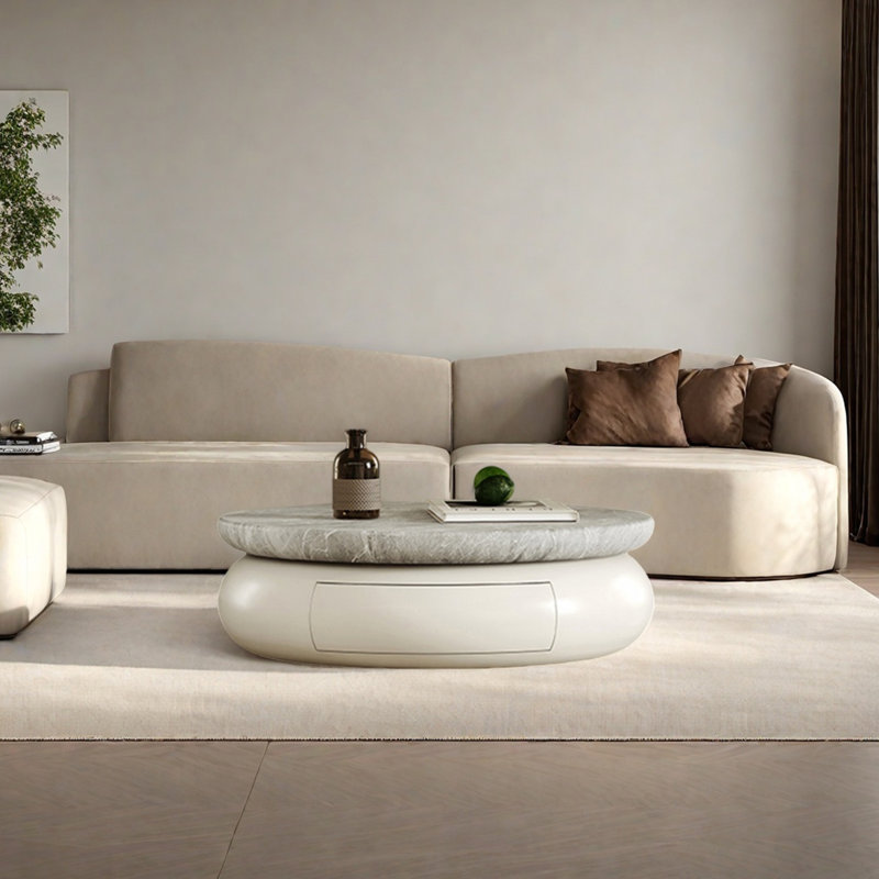 Table basse en marbre avec tiroir en pin
