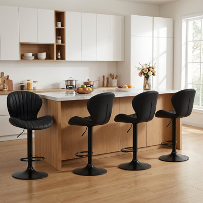 360° Swivel Upholstered Bar Stool – Height Adjustable with Sturdy Metal Frame by George Oliver