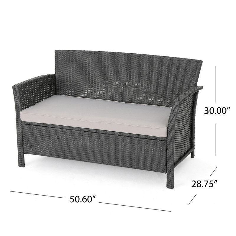 Causeuse d'extérieur en osier et coussins imperméables, Gris, Gris