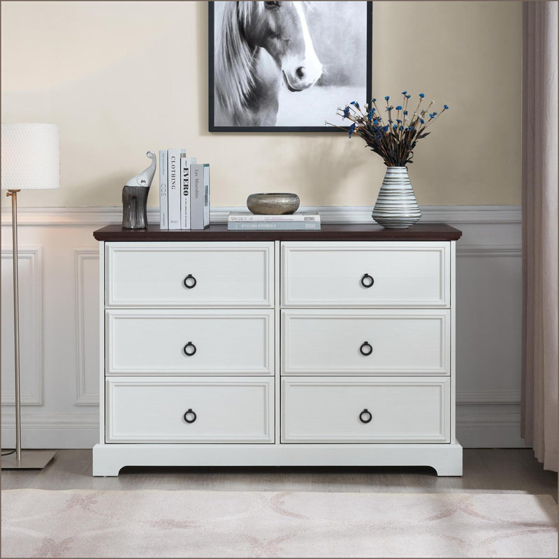6-Drawer Dresser for Bedroom, Modern Farmhouse Off-White Wooden Chest with Spacious Storage | Farmhouse | Off-White, White