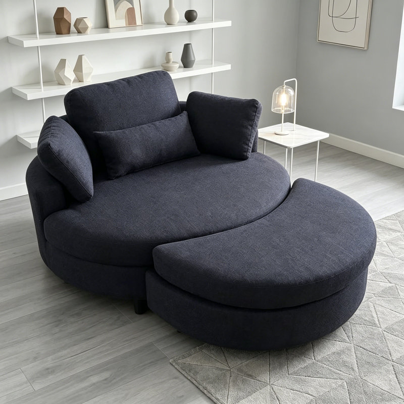 Fauteuil demi-tonneau avec repose-pieds Danieal, Mélange de polyester noir