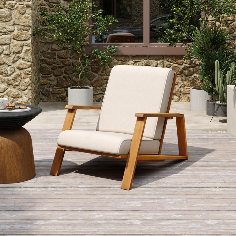 Chaise de patio avec coussins Nubieber, Coussin en polyester beige / structure en teck