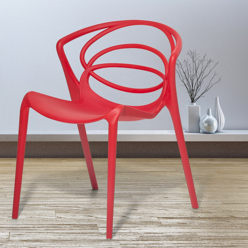 Stacking Patio Dining Side Chair, Red