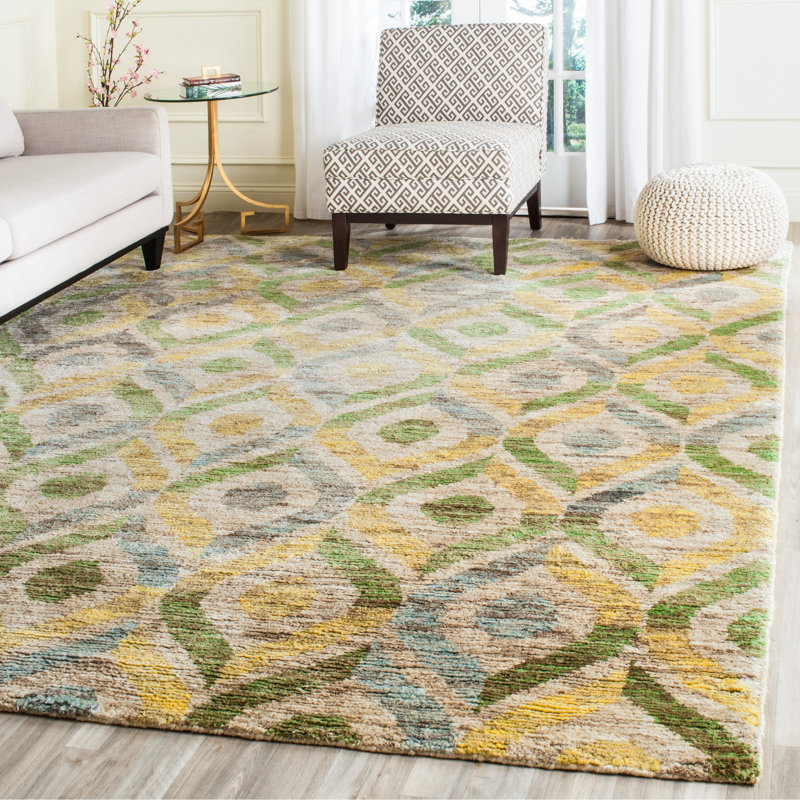 Tapis beige / bleu noué à la main Ferrera, Rectangle 4 pi x 6 pi