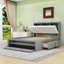 Grand lit plateforme en bois avec tête de lit et rangement pour chaussures-492297118