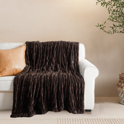 Double-Sided Ruched Faux Fur Blanket For Bed Sofa