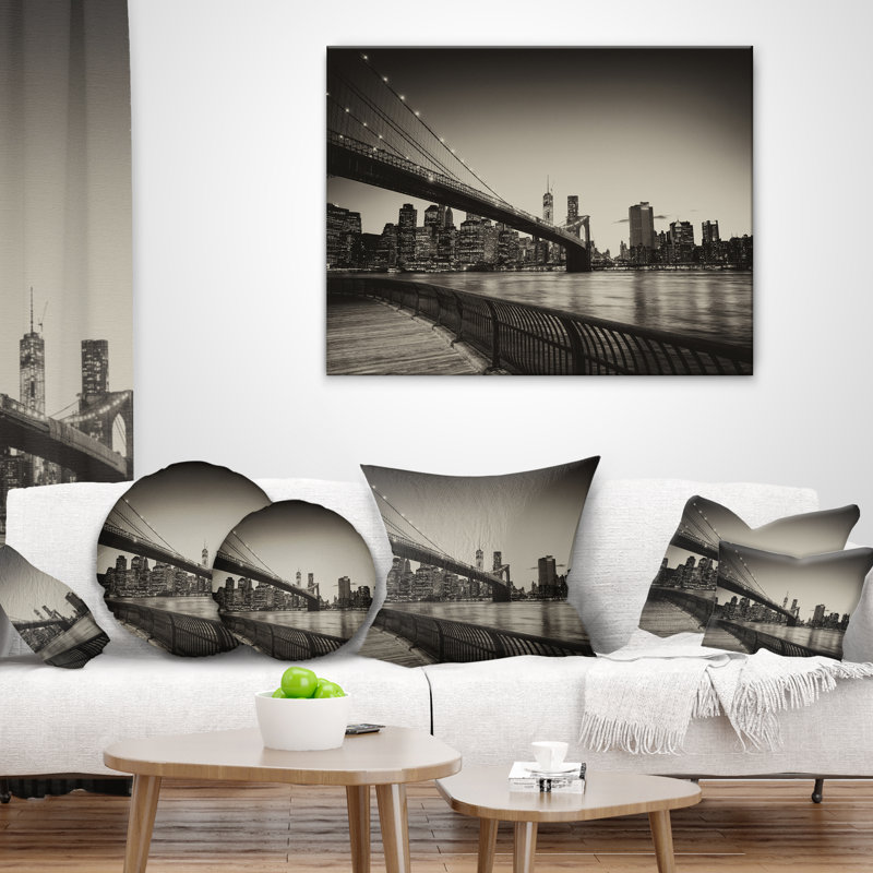 Coussin de cityscape brooklyn de pont célèbre, 12 po x 20 po, Coussin lombaire