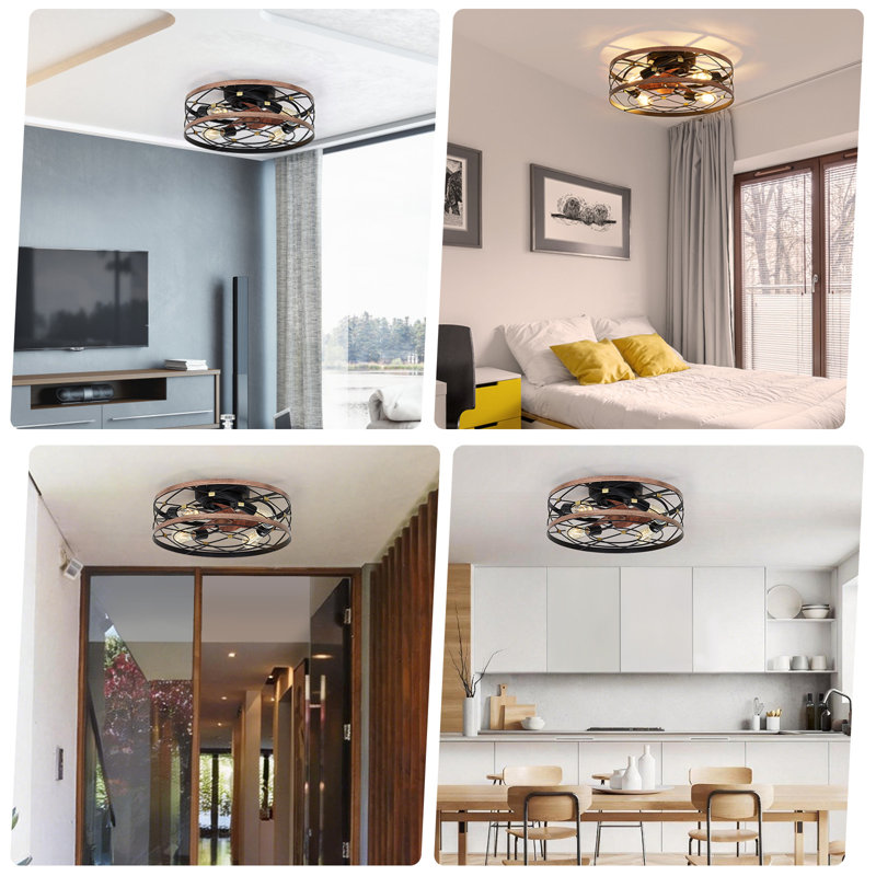 Ventilateur de plafond encastré à cage encastré 19 pouces avec lumière Ventilateur de plafond à profil bas réversible à télécommande 6 vitesses pour la cuisine de la chambre à coucher