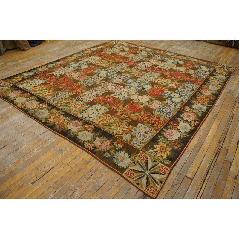 Antique Allover Floral Flat Weave Rug