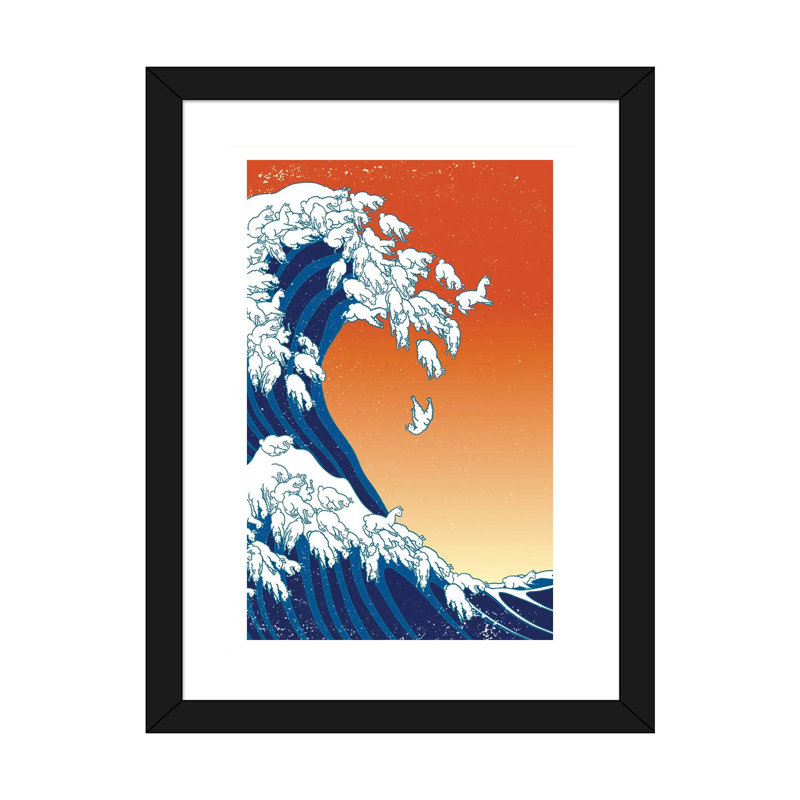 Llama Waves Barlena - impression d'art graphique, Papier encadré noir, Blanc, H 32 po x l 24 po x P 1 po