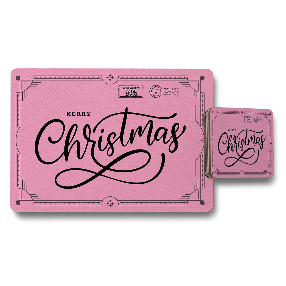 Pink Merry Christmas Placemats And Coaster Set Gift Ready