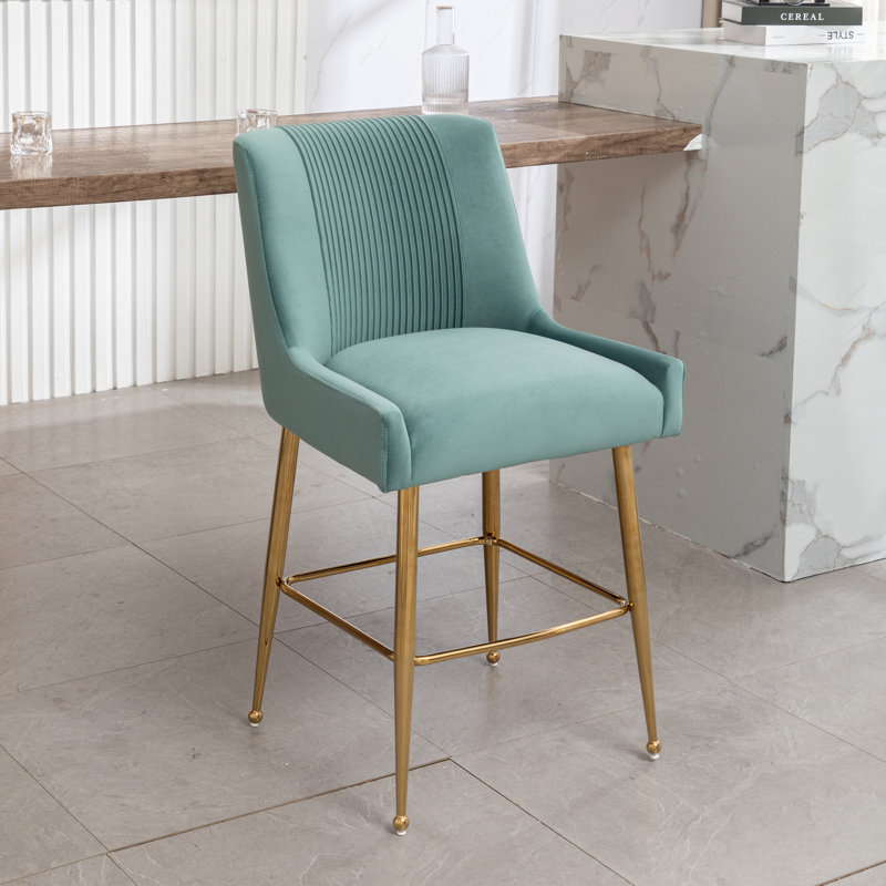 Elian Upholstered Velvet Bar Stool, Green