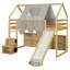 Base de lit simple en bois en forme de maison avec tente-1569824808