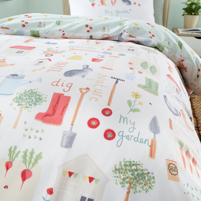 Androula Cotton Blend Floral Duvet Cover Set with Pillowcases Included, Beige/Green/Orange